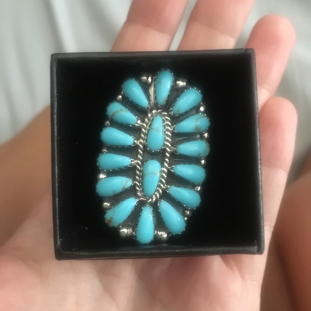 Navajo turquoise cluster sterling silver ring